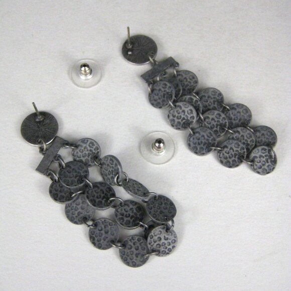 Earrings Pierced Dangle Modern Statement Runway Hammered Gray - Picture 5 of 7